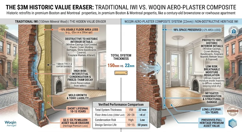 Heritage Building Retrofit: Ultra-Thin Aero-Plaster IWI for Boston & Montreal Historic Walls